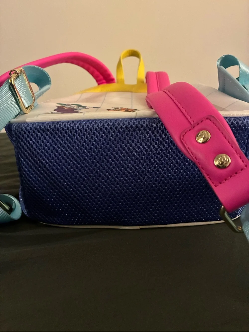 Disney Loungefly  Mousercise Mini Backpack – White, Pink, Yellow